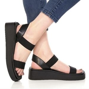 Steve Madden Sandal Platform Wedge Ankle Strap Chunky Janice Black size 10